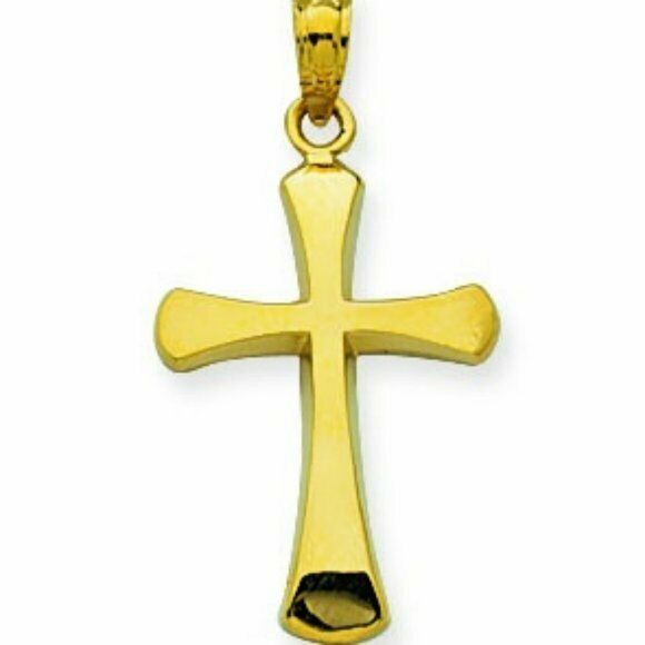 14k Real Yellow Gold Beveled Cross Pendant Necklace 16" 18" 20" 24"