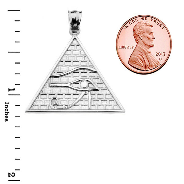 14k Solid White Gold Egyptian Pyramid Eye of Horus Pendant Necklace (13 Steps)
