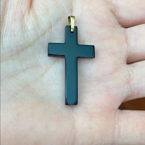 Real Yellow Gold Black Cross Religious Pendant - PP22