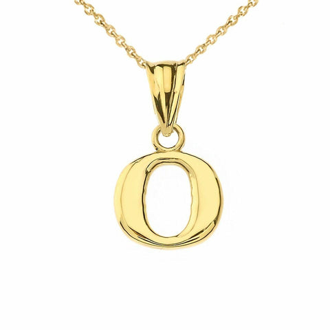 14k Solid Yellow Gold Small Mini Initial Letter O Pendant Necklace