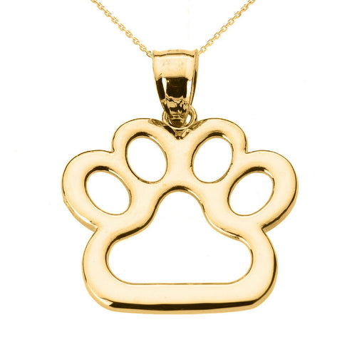 14k Solid Yellow Gold Dog Paw Print Pendant Necklace Pet Animal foot