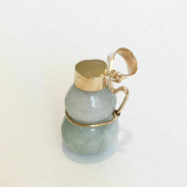 18K Solid Gold Natural Jadeite Jade Gourd Bottle Lucky Pendant