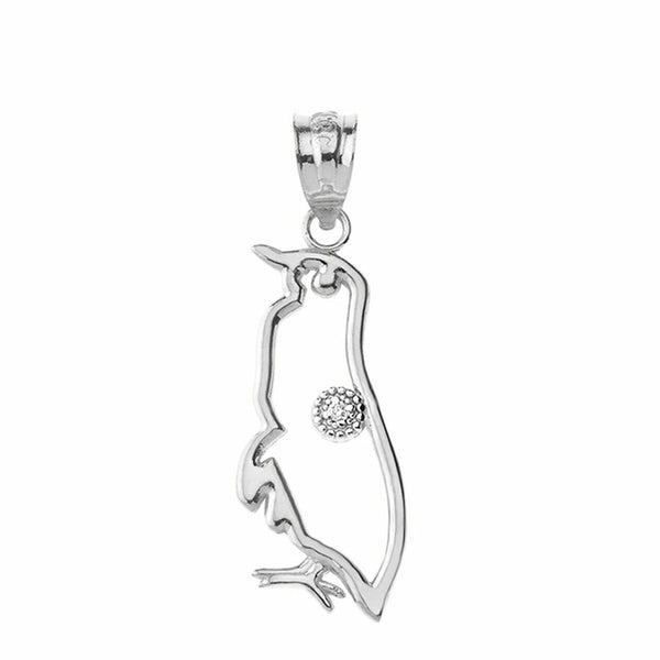 10k 14k Solid Gold Diamond Penguin Seabird Outline Openwork Pendant Necklace