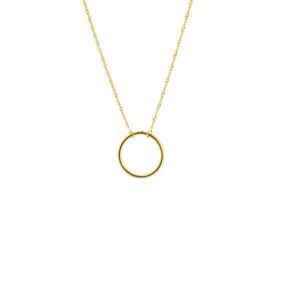 14K Solid Yellow Gold Mini Wire Open Circle Necklace - Minimalist Adjustable