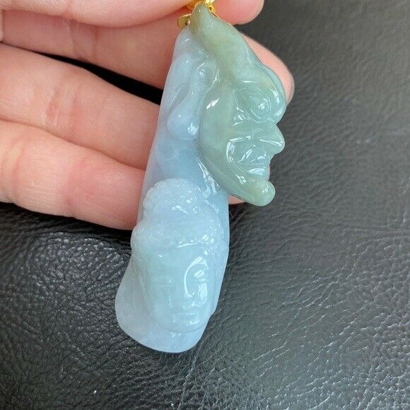 14K Solid Real Gold Natural Jadeite Jade Carving Good Evil Buddha Pendant