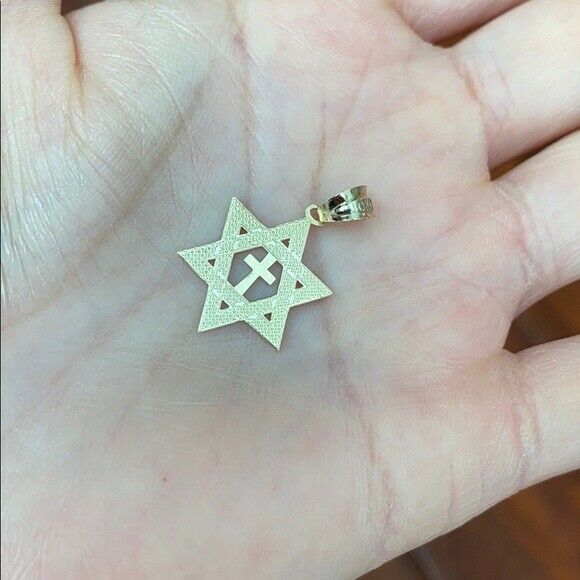 Solid 14k Rose Gold Jewish Star of David Cross Pendant Charm Necklace Judaica