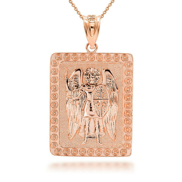 10K Soliid Gold Saint St. Michael Archangel 3D Pendant Necklace