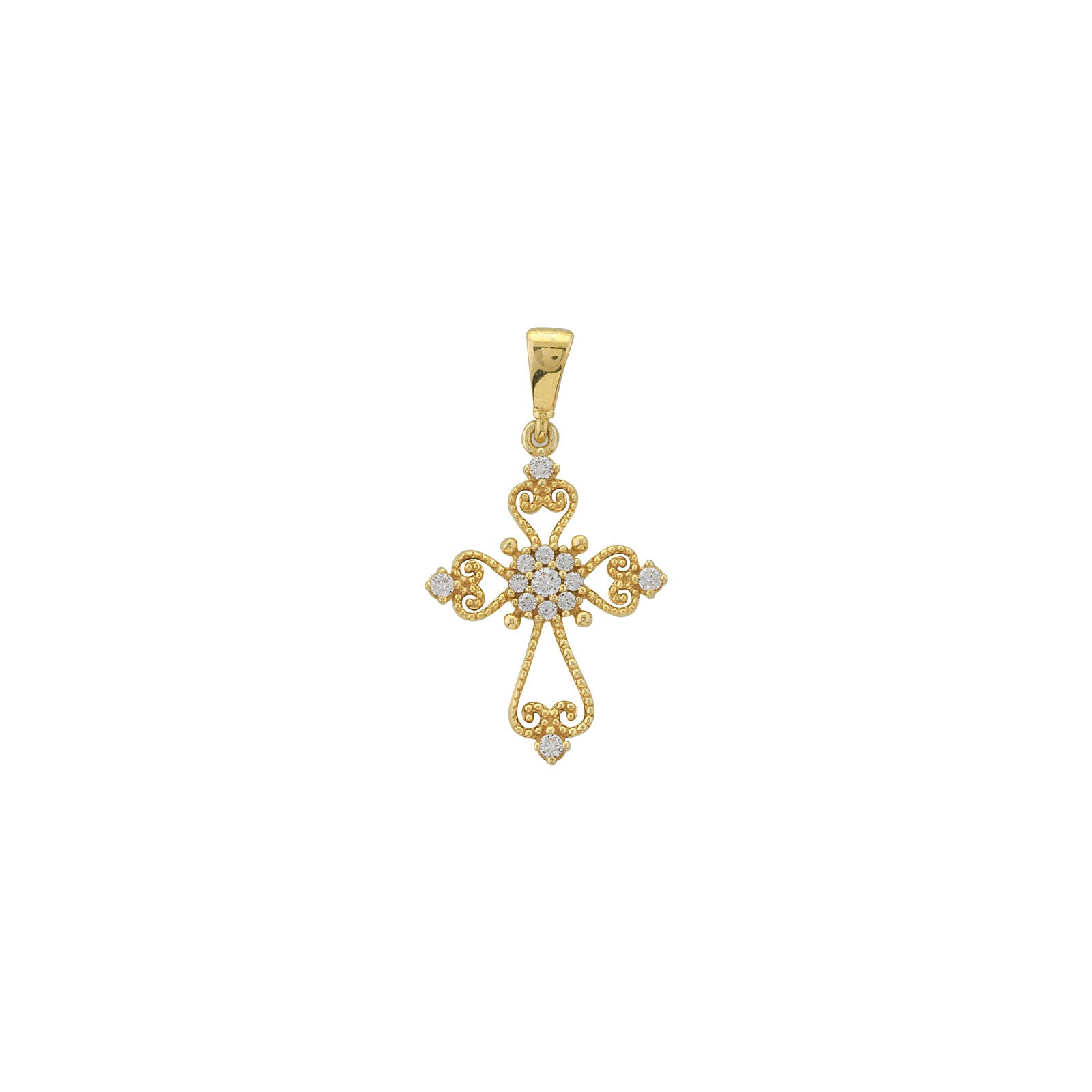 14k Solid Real Yellow Gold Small Open Filigree Cross Pendant Necklace