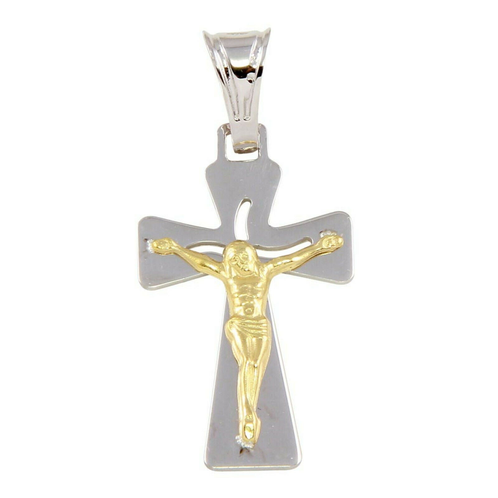 925 Sterling Silver Two Tone Crucifix Jesus Cross Pendant Necklace