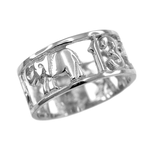 Sterling Silver Ring Elephant, Owl, Horseshoe, Seven, Evil Eye and Clover Flower