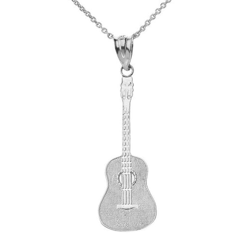 Fine Sterling Silver Musical Rock Band Acoustic Guitar Pendant Necklace Made USA