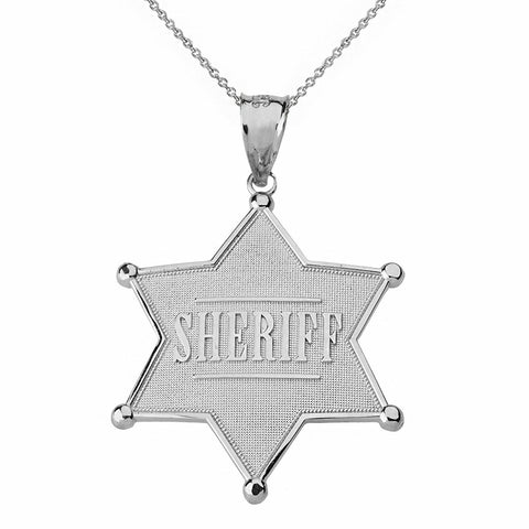 925 Sterling Silver Sheriff Badge 6 Point Star Pendant Necklace