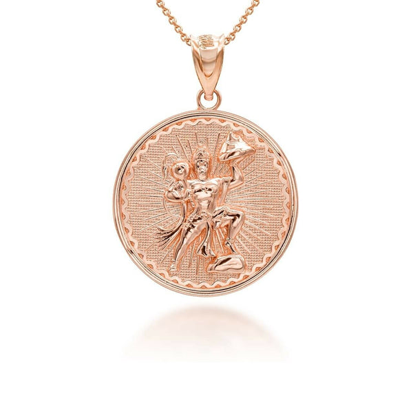 14K Solid Gold Lord Hanuman Hindu God Coin Pendant Necklace