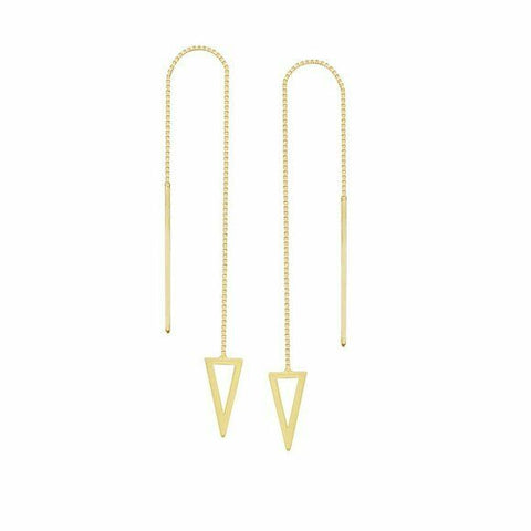 14K Solid Yellow Gold Bianca Pyramid Triangle Box Chain Threader Earrings -