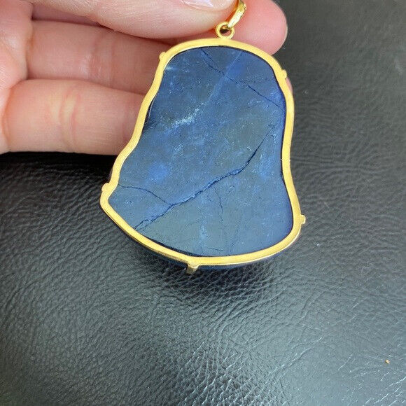 14K Real Solid Gold Carving Jesus Sodalite Christ Head Pendant Charm Large