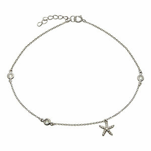 NWT Sterling Silver 925 Rhodium Plated Starfish Dangle Anklet with CZ 9"-10"