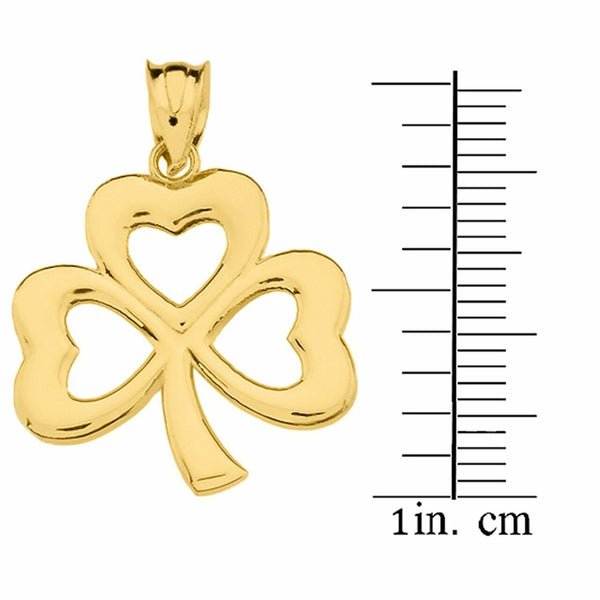 14k Solid Yellow Gold Polished Lucky Shamrock Pendant Necklace