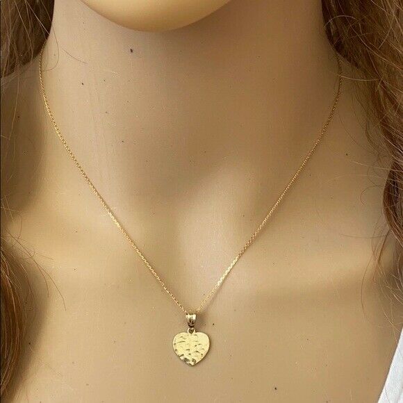 10k Yellow Gold Hammered Mini Small Heart Pendant Necklace