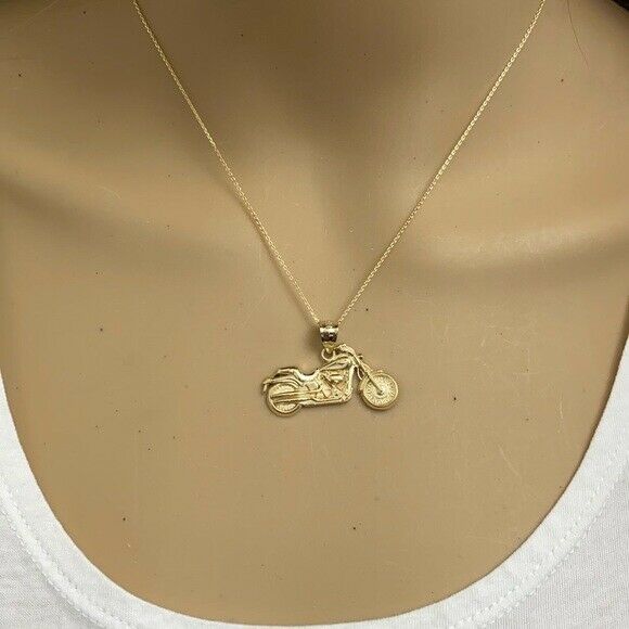 14k Yellow Gold Motorcycle Chopper Custom Harley Bike Davidson Pendant