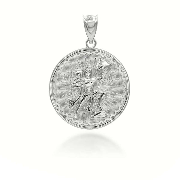 .925 Sterling Silver Lord Hanuman Hindu God Coin Pendant Necklace