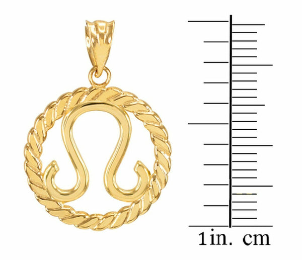 14K Solid Gold Leo Zodiac Sign in Circle Rope Pendant Necklace 16" 18" 20" 22"