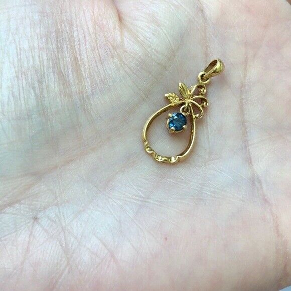 14K Solid Gold Sapphire Dangle Pendant Dainty Necklace - Minimalist 16"-18"