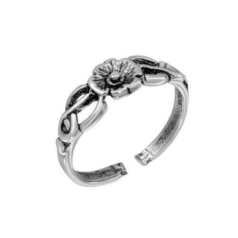 925 Sterling Silver Vine/Curl Flower Adjustable Toe Ring / Finger Ring Oxidized