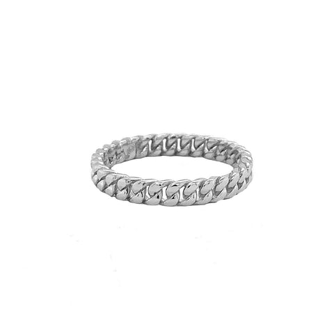 925 Pure Sterling Silver 3 MM Cuban Link Ring Chain Eternity Band - Made in USA