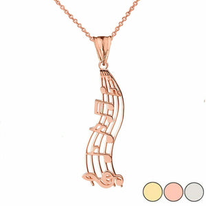 10k Solid Rose Gold Music Vertical Musical Notes Pendant Necklace