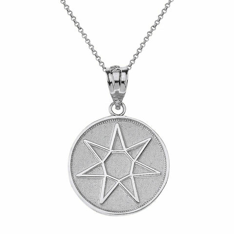 925 Sterling Silver Wiccan Heptagram Faery Star Circle Pendant Necklace