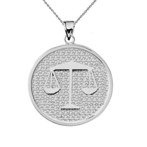 .925 Sterling Silver Zodiac Sign Libra Disc Pendant Necklace