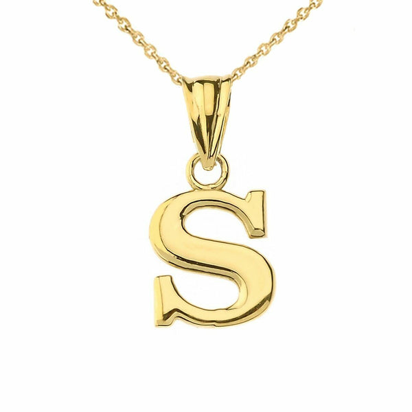 10k Solid Yellow Gold Small Mini Initial Letter S Pendant Necklace