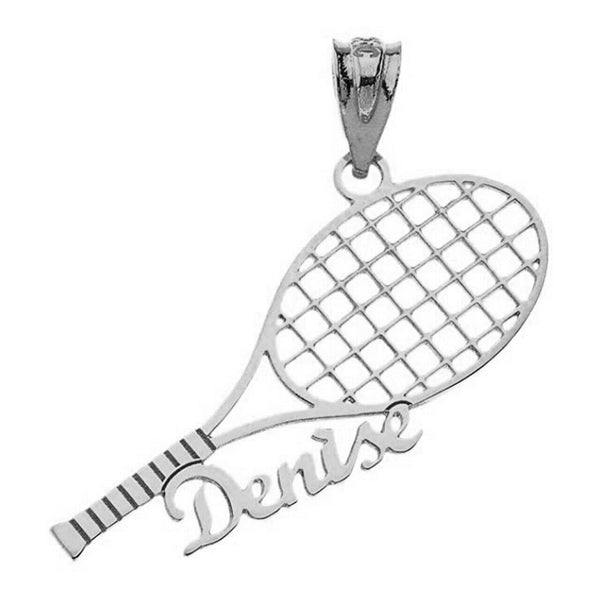 Personalized Engrave Name Sterling Silver Tennis Racquet Pendant Necklace