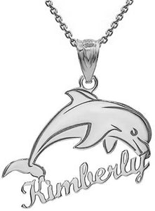 Personalized Engrave Name Sterling Silver Jumping Dolphin Pendant Necklace