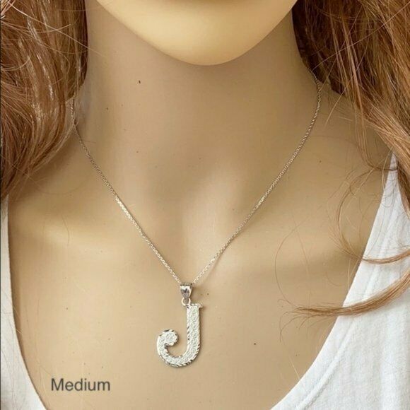 925 Sterling Silver Initial Letter P Pendant Necklace - Large, Medium, Small D/C