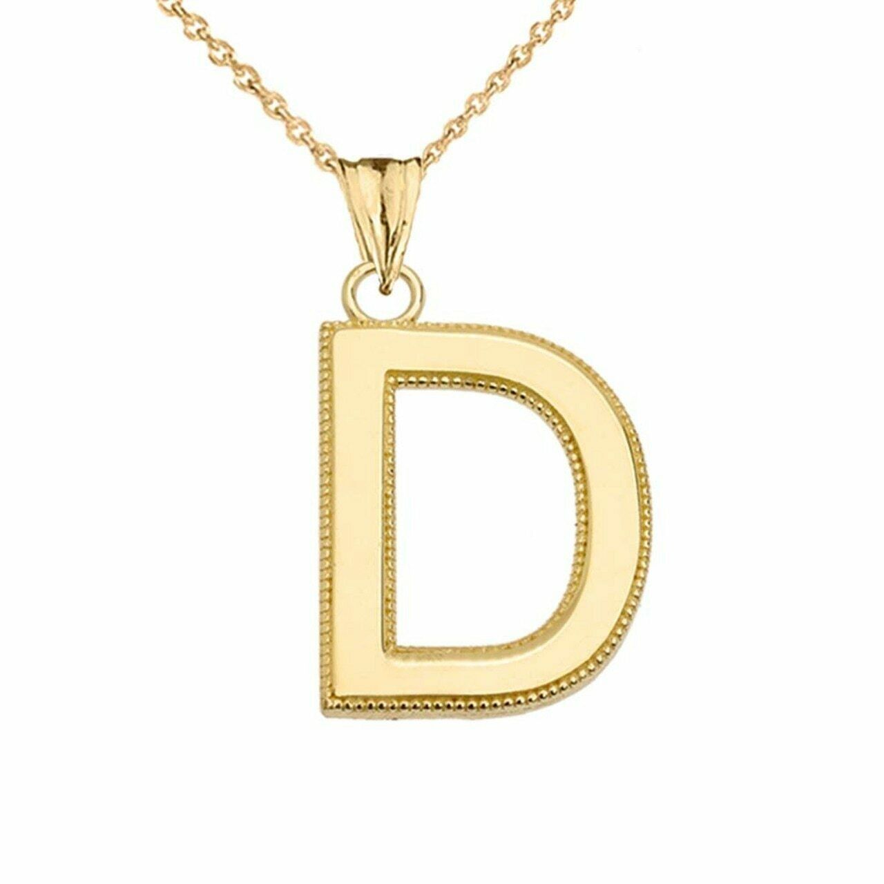 10k Solid Gold Small Milgrain Initial Letter D Pendant Necklace Personalized