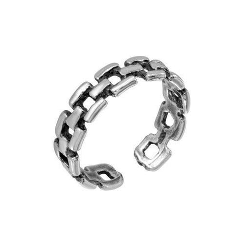 Fine Sterling Silver 925 Chain Link Block Brick Toe Finger Ring Adjustable