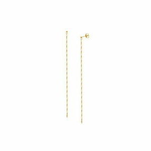 14K Solid Yellow Gold Dangle Drop Hammered Chain Post Earrings 4.25" Long