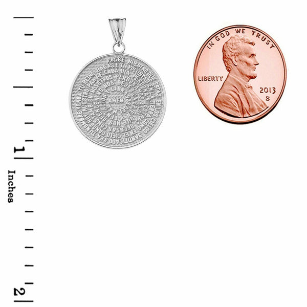 Sterling Silver Padre Nuestro / The Lords Prayer Medallion Pendant Necklace