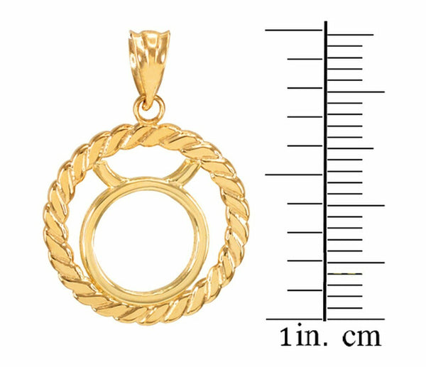 10K Solid Gold Taurus Zodiac Sign Circle Rope Pendant Necklace 16" 18" 20" 22"