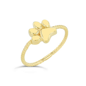 14K Solid Yellow White Rose Gold Dog Paw Rope Ring