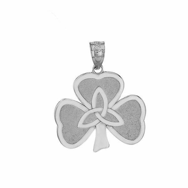 Sterling Silver Clover Celtic Trinity Knot Shamrock Textured Pendant Necklace