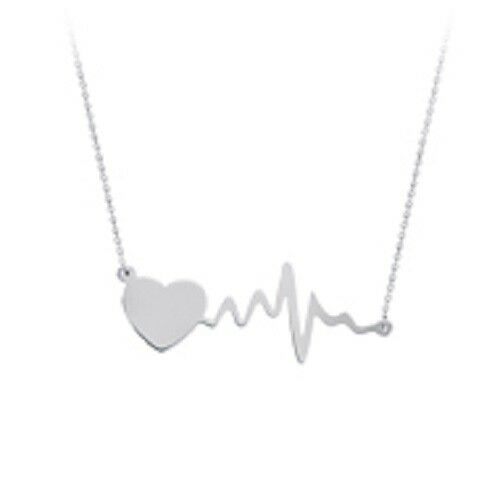 .925 Sterling Silver Heart Pulse And Life Line Adjustable Necklace 16"-18"