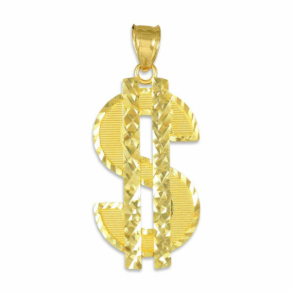 Solid Yellow Gold 10K Dollar Sign Money Pendant Necklace