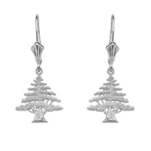 925 Sterling Silver Lebanese Cedar Tree Drop / Dangle Leverback Earrings