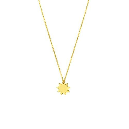 14K Solid Real Yellow Gold Mini Small Sun Pendant Dainty Necklace - 16"-18"