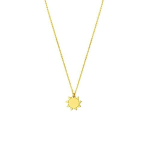 14K Solid Real Yellow Gold Mini Small Sun Pendant Dainty Necklace - 16"-18"