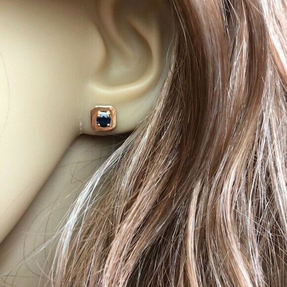 14K Solid Yellow Gold Mini Screw Back Natural Sapphire Earrings