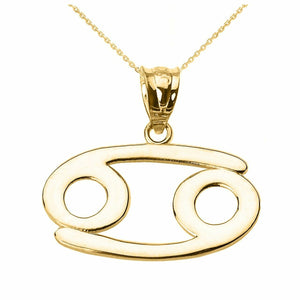 10k Solid Yellow Gold Cancer July Zodiac Sign Horoscope Pendant Necklace