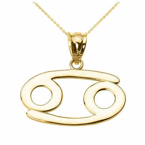 10k Solid Yellow Gold Cancer July Zodiac Sign Horoscope Pendant Necklace